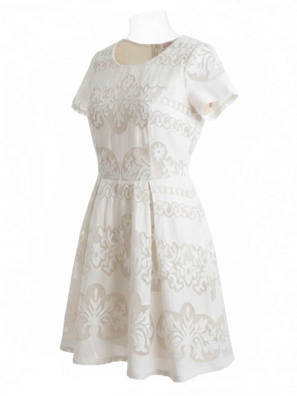 Willa Ivory Embroidered Cap Sleeve Mini Dress Size XS/S Patterned Fit-and-Flare